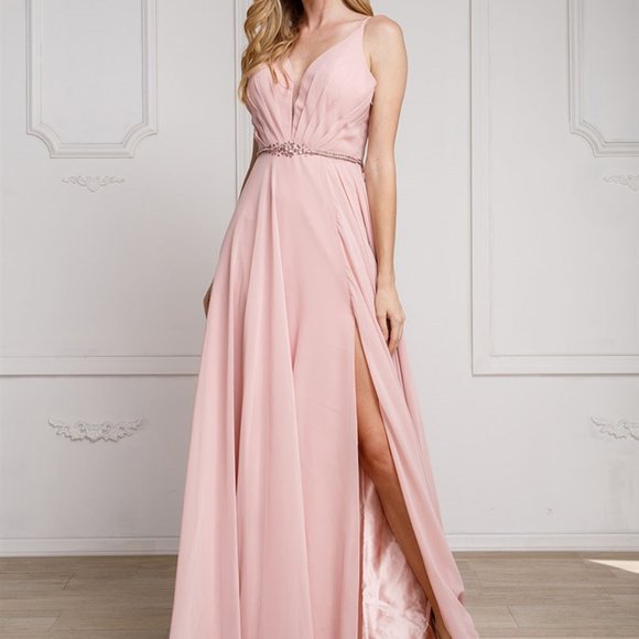 Amelia Couture Dresses & Skirts - Illusion V-Neck A-Line Leg Slit Dress ACSU026